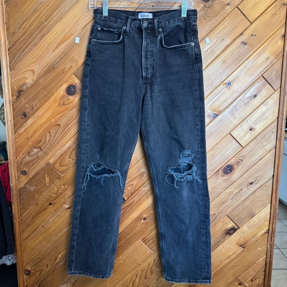 Agolde Black Distressed Women's Straight Leg Jeans Size 25 - Picture 1 of 4